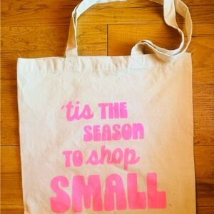 Cream Tote Bag with Pink Print